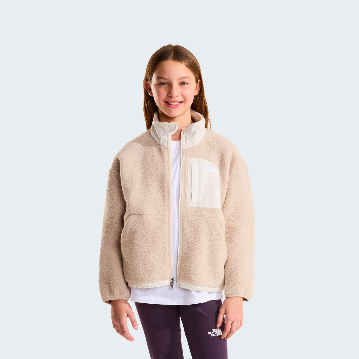 The North Face Yumiori Off-Peak Giacca in Pile Full Zip Ragazza – Timeless Taupe White, dettaglio 2