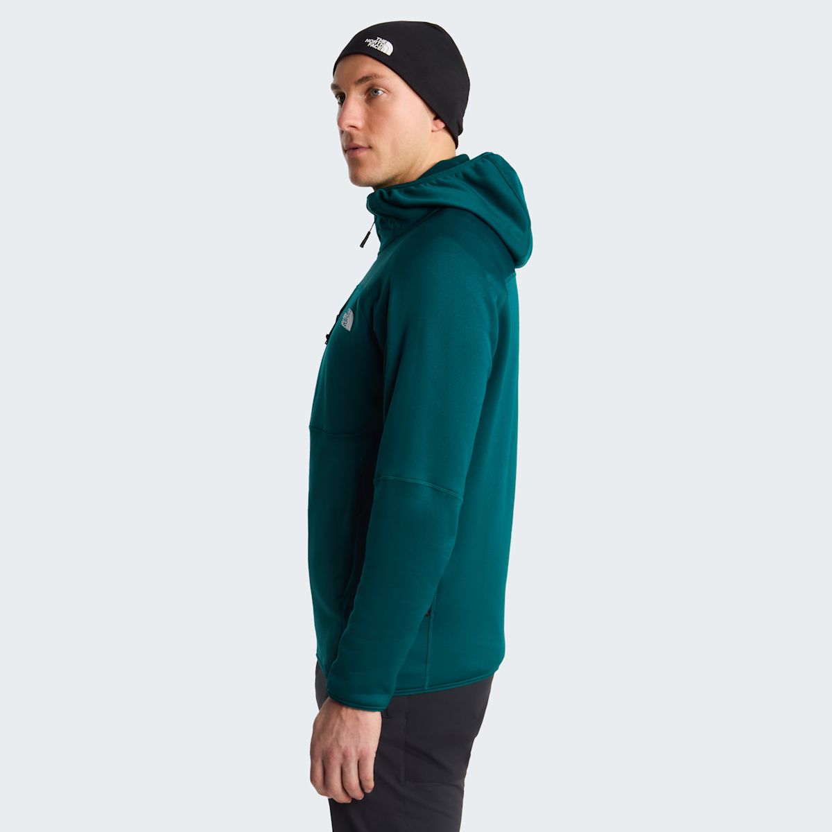 The North Face Meteora Polartec Power Stretch Giacca con Cappuccio Uomo – Pacific Teal, indossato