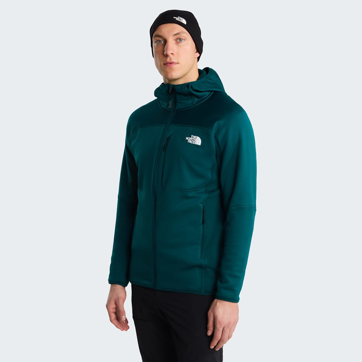 The North Face Meteora Polartec Power Stretch Giacca con Cappuccio Uomo – Pacific Teal, vista frontale
