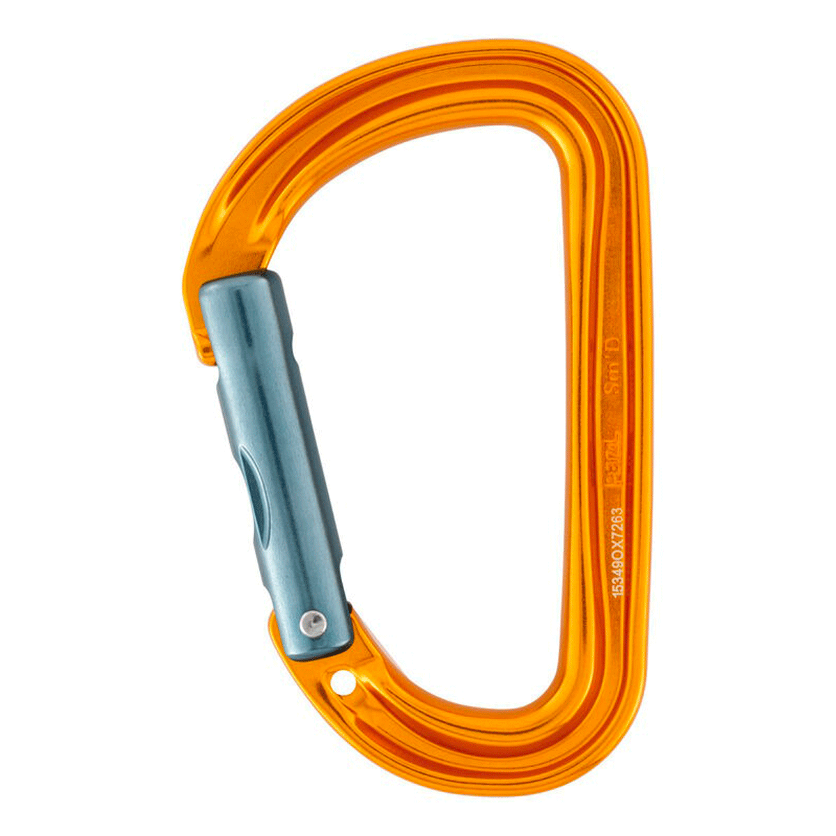 Moschettone Petzl Sm'D WALL giallo a forma di D con leva dritta, vista frontale
