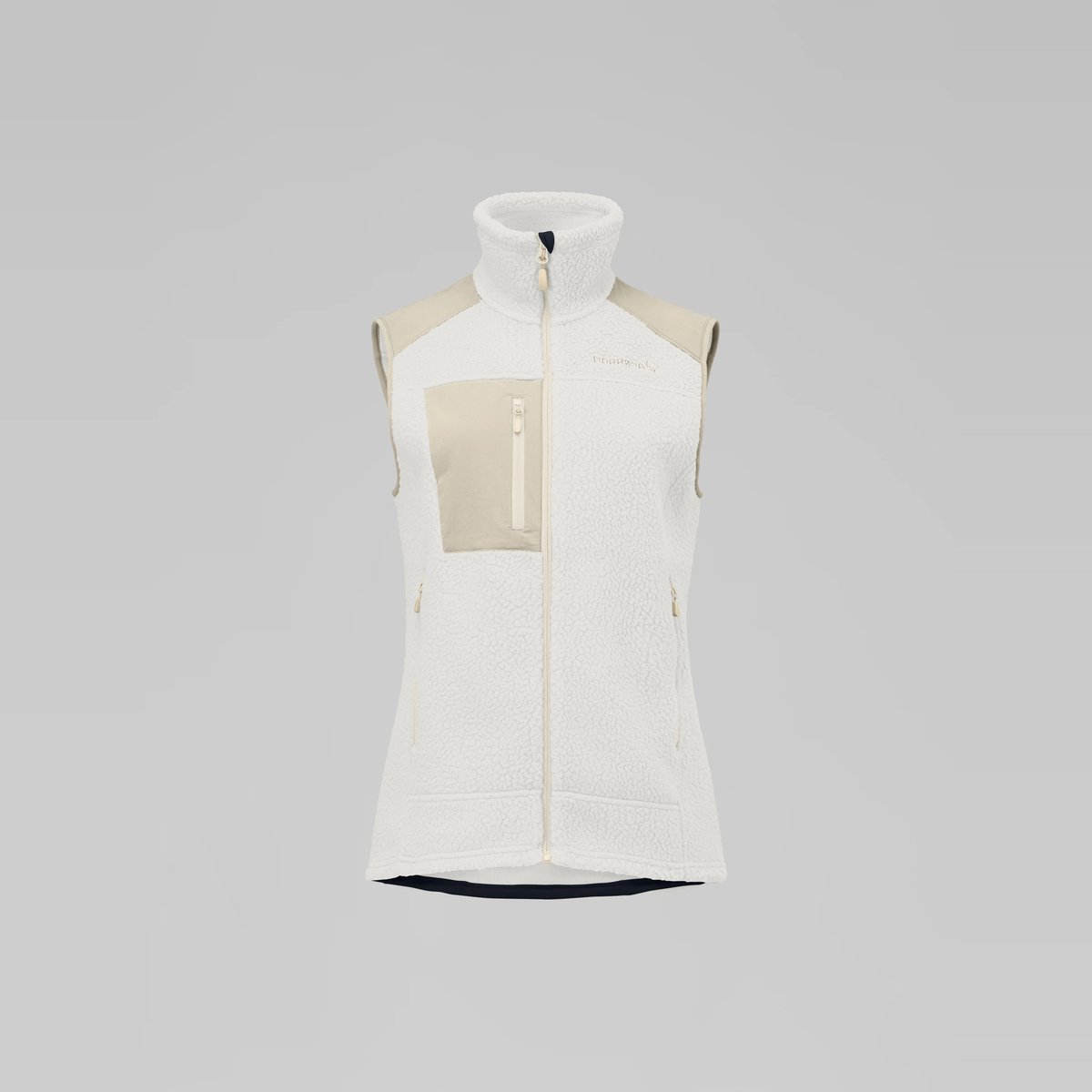 Norrøna Trollveggen Warm3 Gilet in Pile Donna – Whisper White Oatmeal, vista frontale