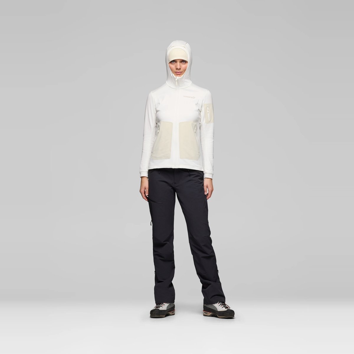 Norrøna Falketind Warm2 Stretch Hood Felpa in Pile Donna – Snow White, dettaglio 5