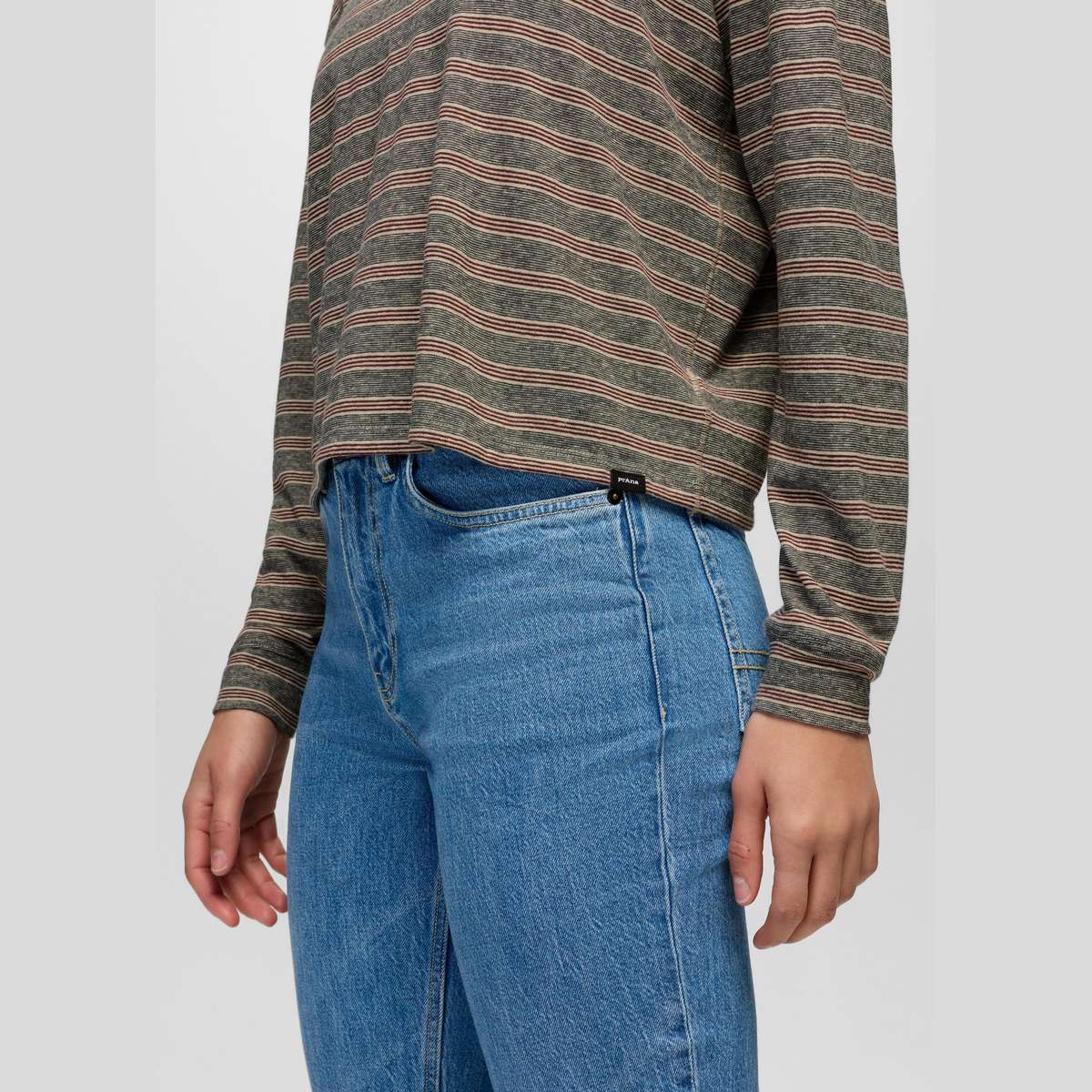 Prana Cozy Up Maglia Maniche Lunghe Donna – Cacao Stripe, dettaglio 2