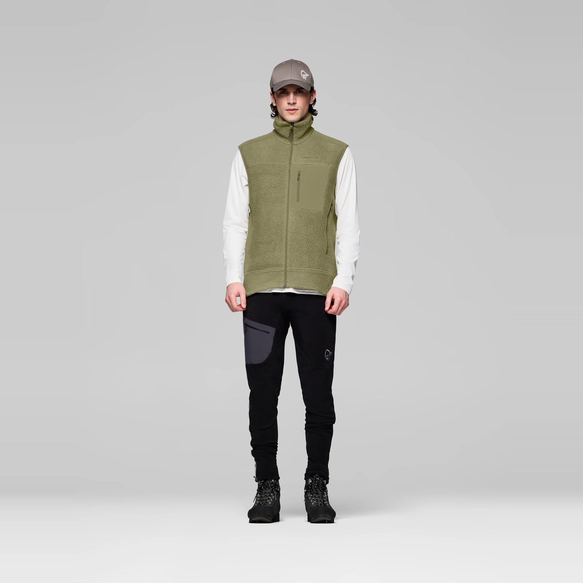 Norrøna Trollveggen Warm3 Gilet in Pile Uomo – Deep Lichen Green, dettaglio 3