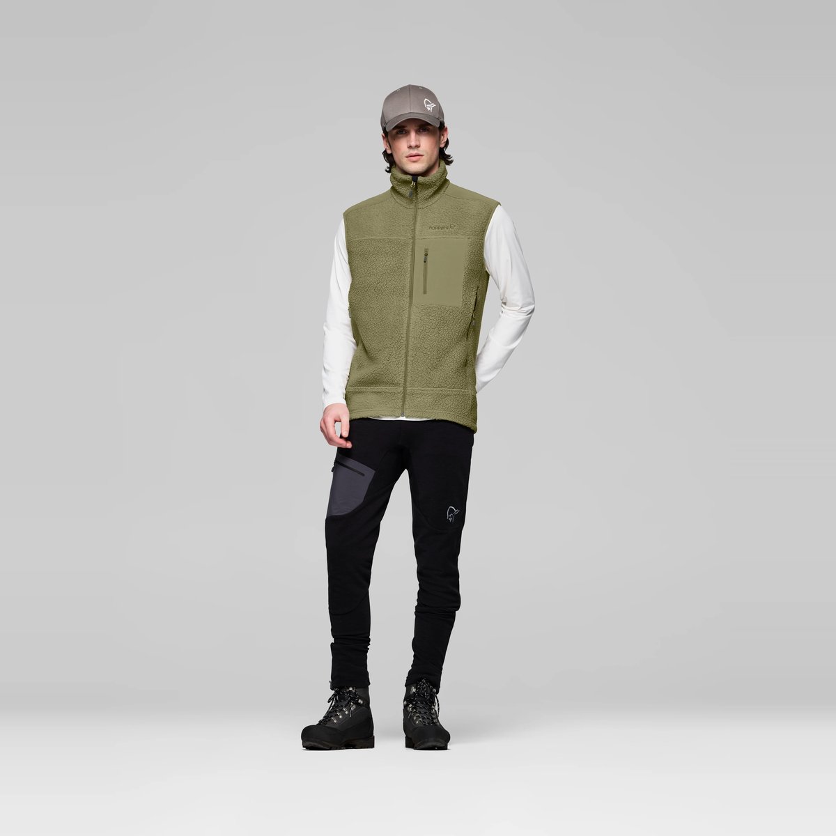 Norrøna Trollveggen Warm3 Gilet in Pile Uomo – Deep Lichen Green, dettaglio 5