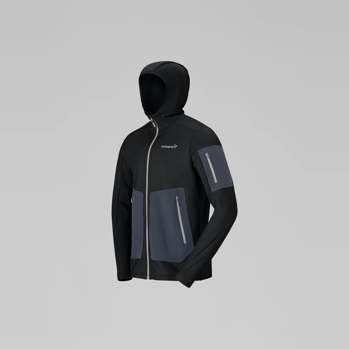 Norrøna Falketind Warm2 Stretch Hood Felpa in Pile Uomo – Caviar Black, dettaglio 1