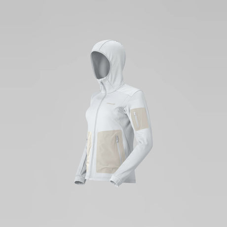 Norrøna Falketind Warm2 Stretch Hood Felpa in Pile Donna – Snow White, dettaglio 1