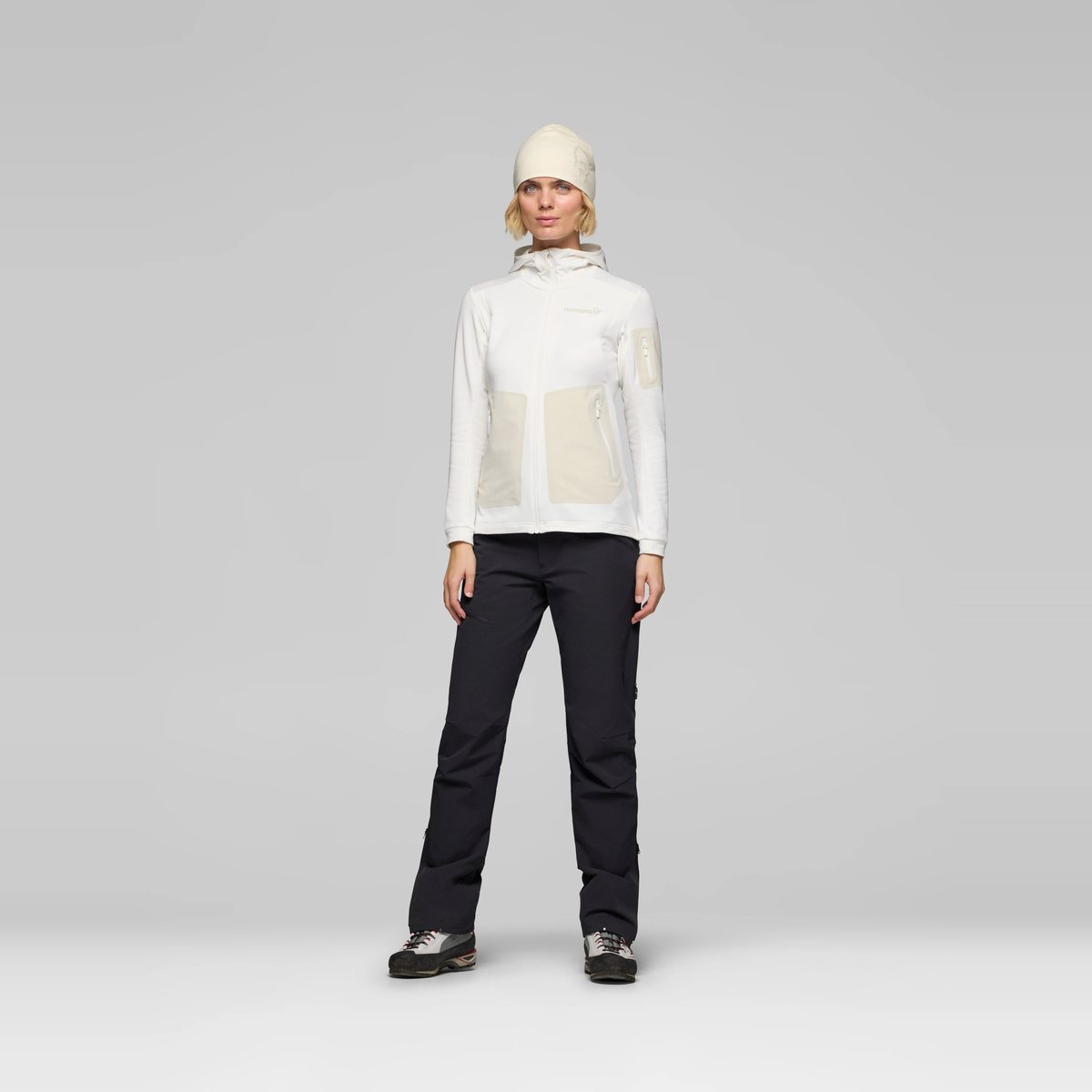 Norrøna Falketind Warm2 Stretch Hood Felpa in Pile Donna – Snow White, dettaglio 3
