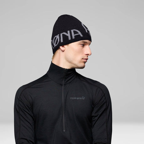 Norrøna /29 Mid Merinoull Logo Berretto Unisex – Caviar Melange, dettaglio 3