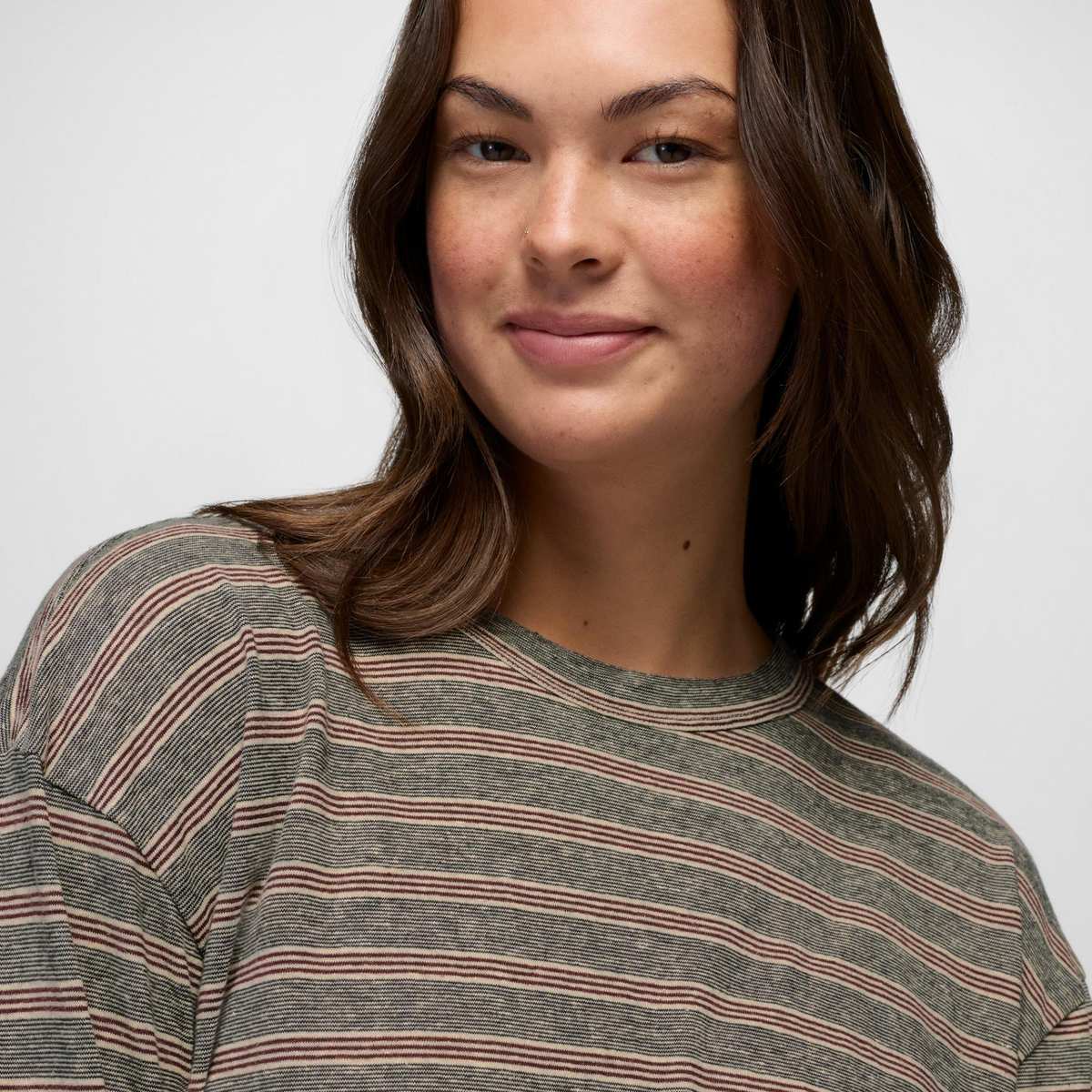 Prana Cozy Up Maglia Maniche Lunghe Donna – Cacao Stripe, dettaglio 1