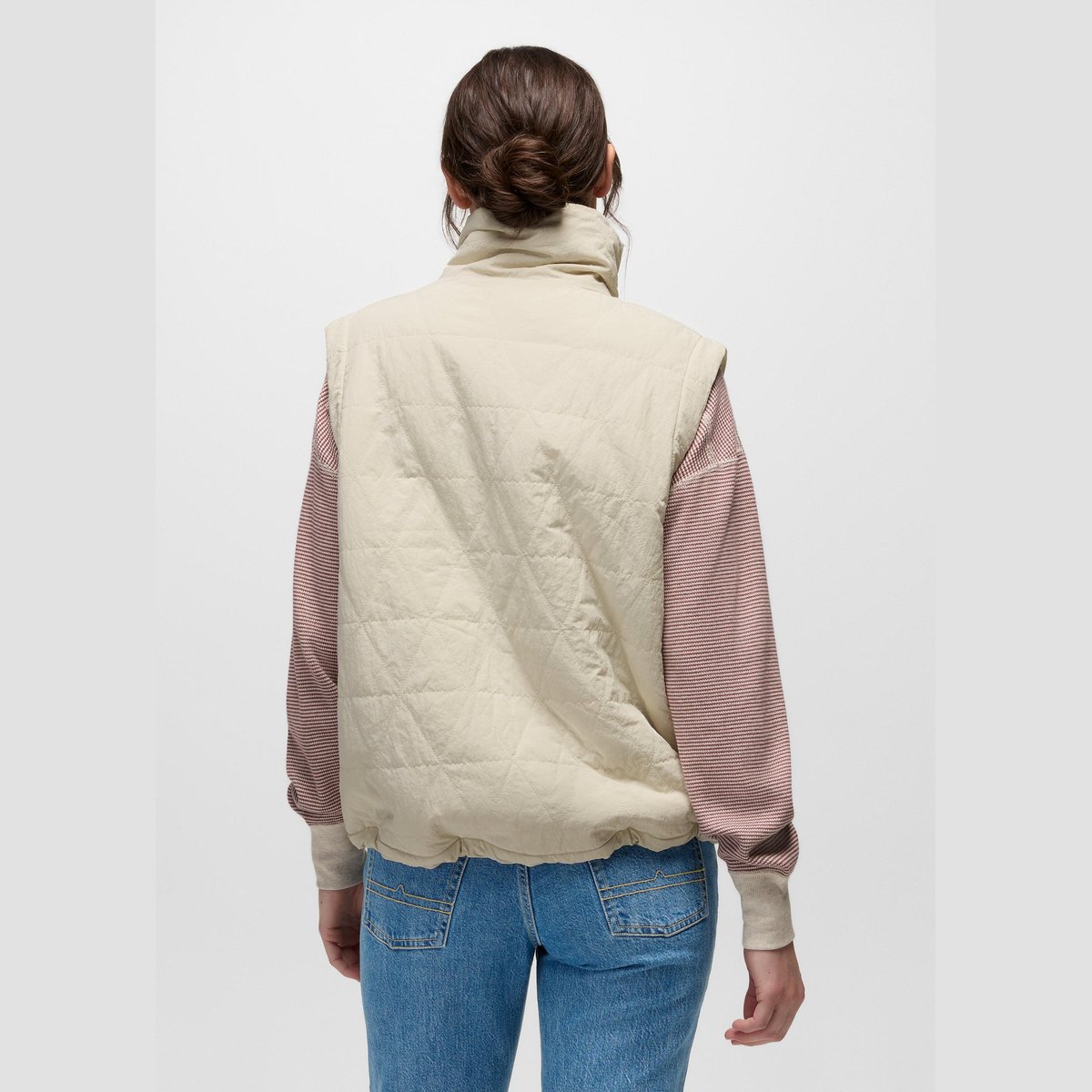 Prana Encinitas Gilet Reversibile Donna – Beach Pebble, indossato retro